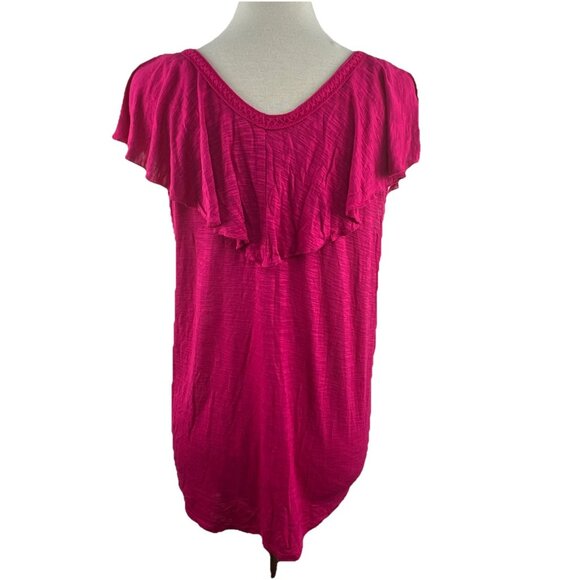 ana A New Approach XL Top Womens Sleeveless Ruffled V-Neck Fuchsia Pink - Picture 4 of 9